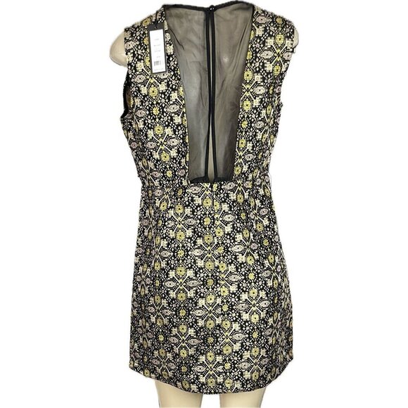 Romeo & Juliet Couture L Black-Gold Embroidered Sheer Back Sleeveless Mini Dress - Picture 4 of 6